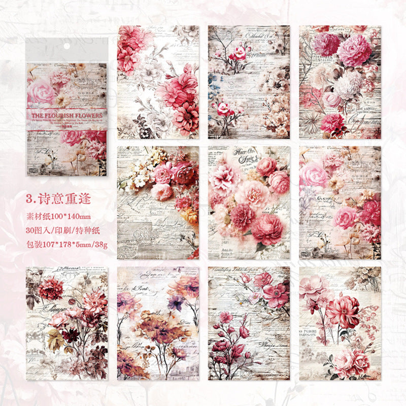 30 Pcs Floral Scrapbook Paper FHSY