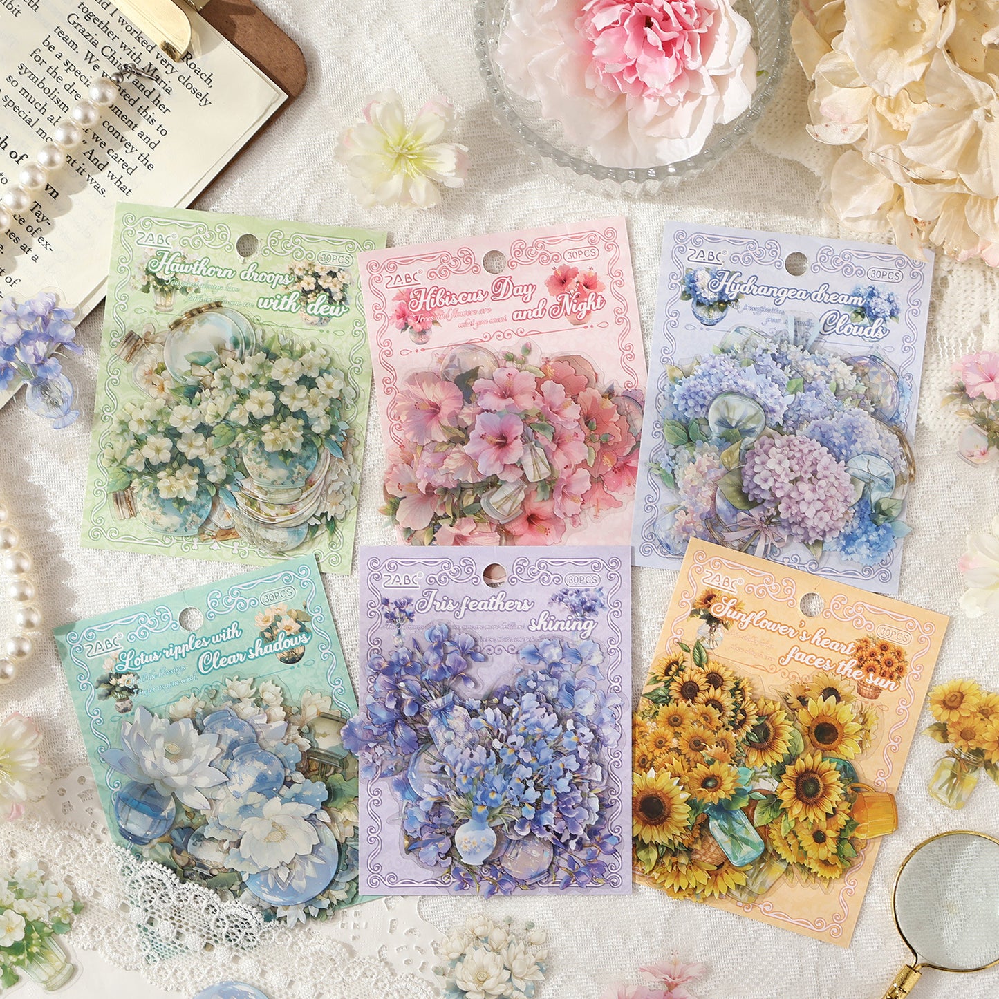 30 Pcs Potted Flowers PET Stickers HJXS