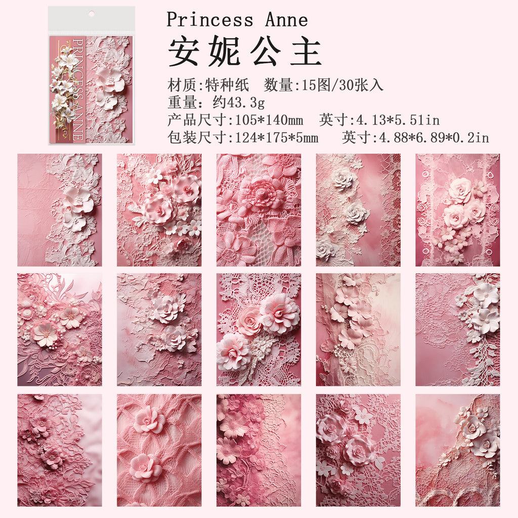30 Pcs 3D Lace Floral Rococo Blush Scrapbook Paper