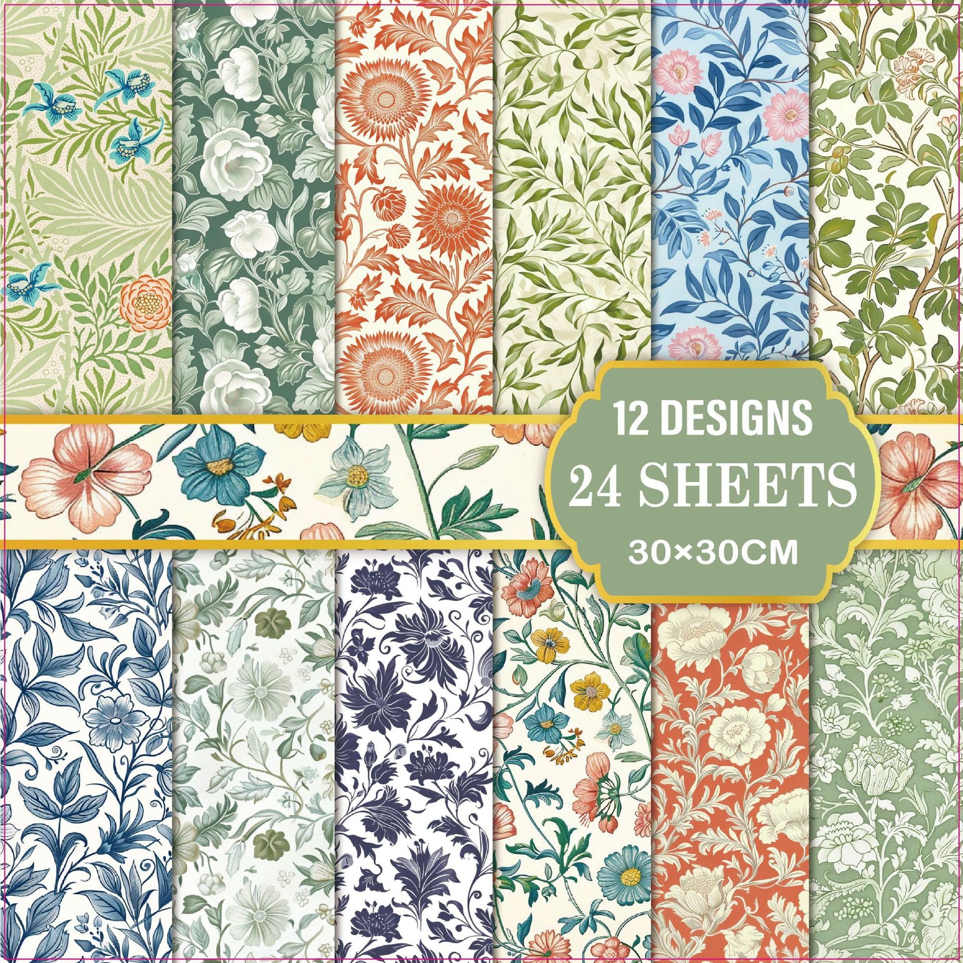 12 inch William Morris Scrapbook Paper Pad PAJ006