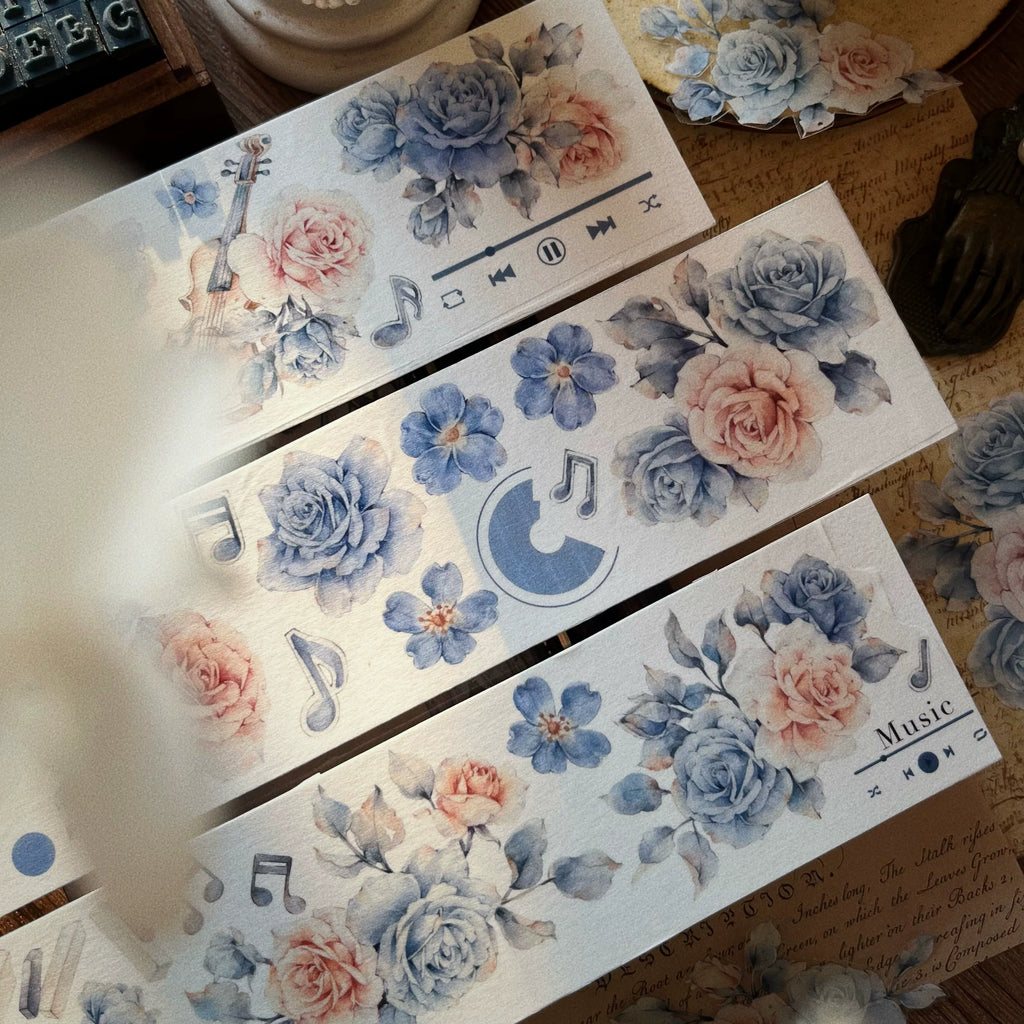 Floral Decorative Tape Rolls- Muted Blue Aura