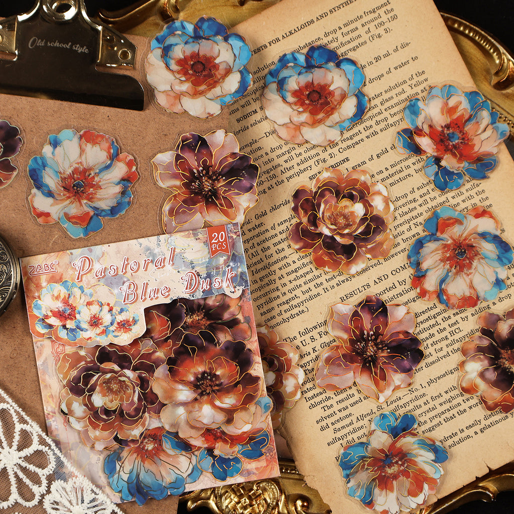 20 Pcs Gold Foil PET Flower Stickers XCHH