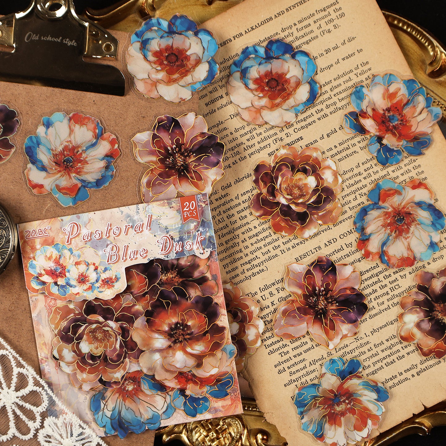 20 Pcs Gold Foil PET Flower Stickers XCHH