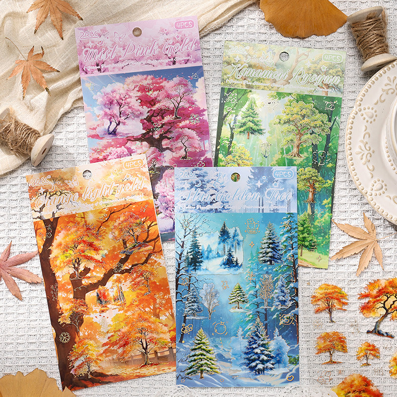 4 Sheets Seasonal Tree PET Stickers SYLJ