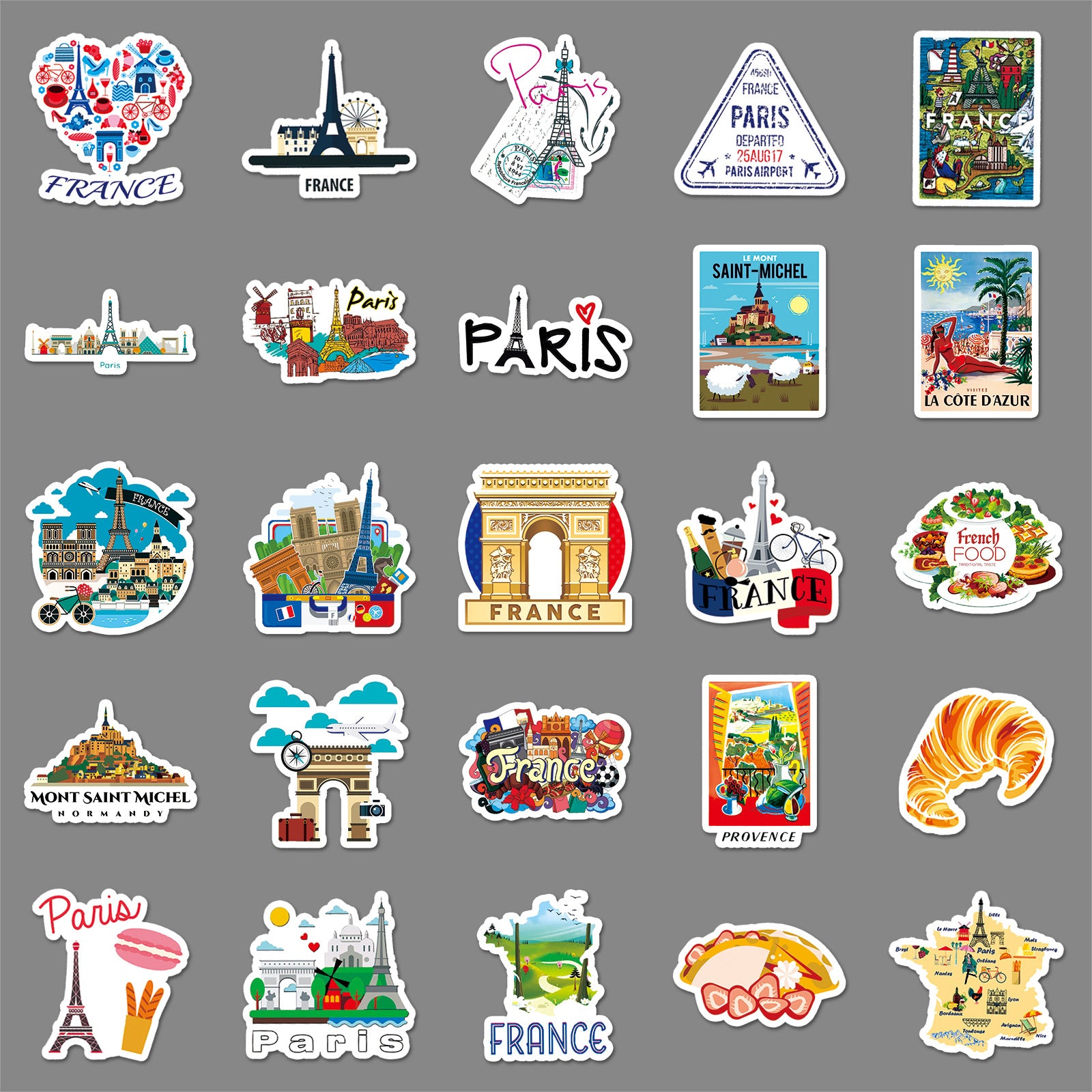 50Pcs France Travel Vinyl Stickers TRV06