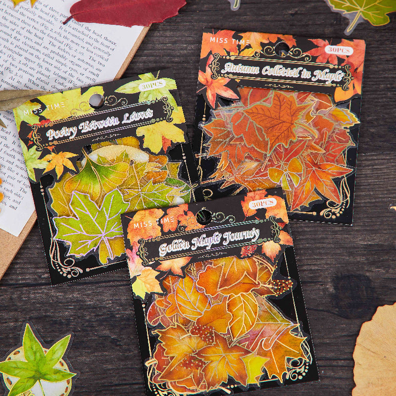 30 Pcs Autumn Leaves PET Stickers FYWY