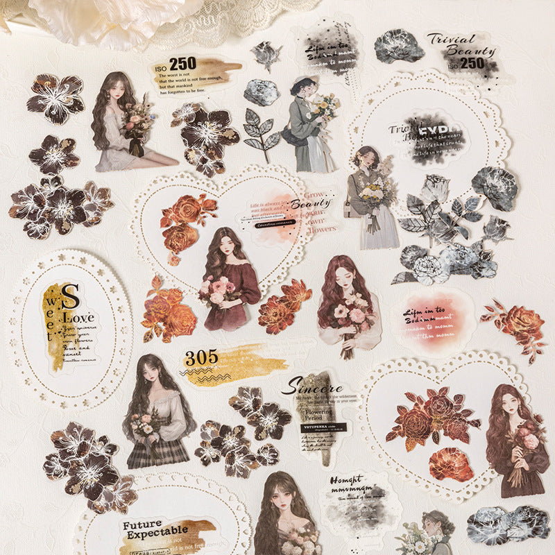 43 Pcs Flower Girl Journal Stickers and Paper Kit FHDX