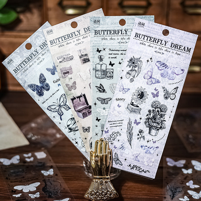 2 Pcs Vintage PET Butterfly Stickers HDMY