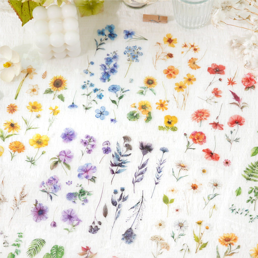50 Sheets Flower Leaf PET Stickers Book CYJJLM
