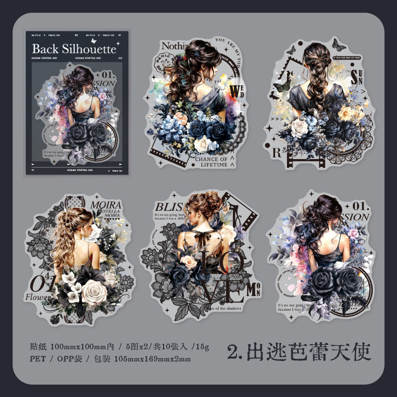 10 Pcs Girl Back View PET Stickers DGBY