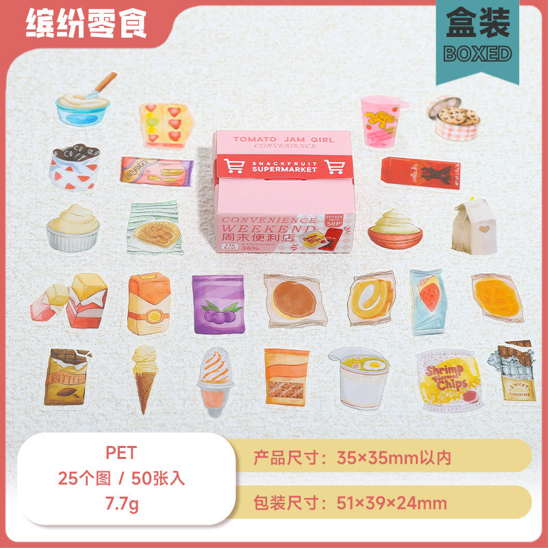 50 Pcs Snack Theme PET Stickers ZMBLD