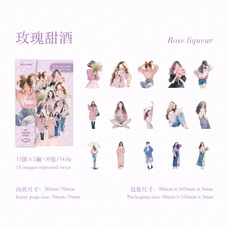30 Pcs Fashion Girl PET Stickers KXSK