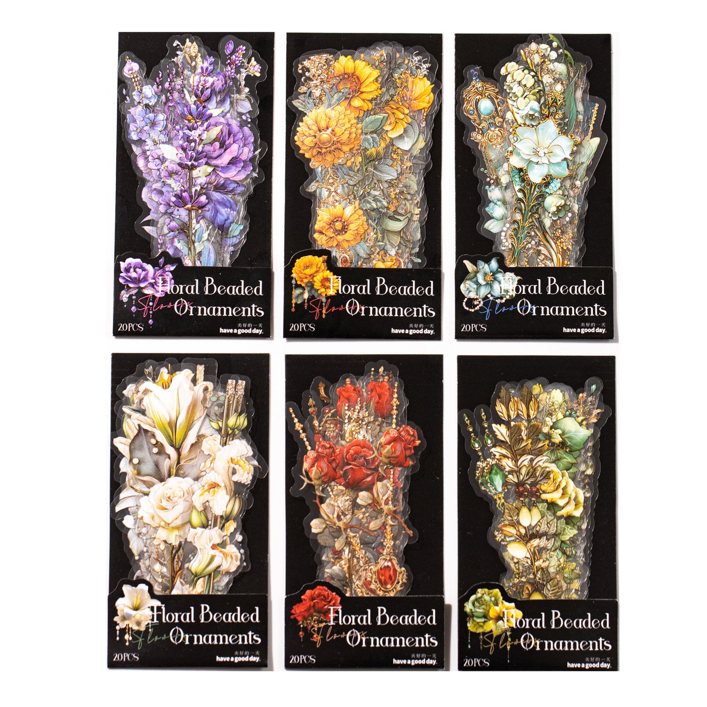 20 Pcs Floral Jewelry PET Stickers HYZS