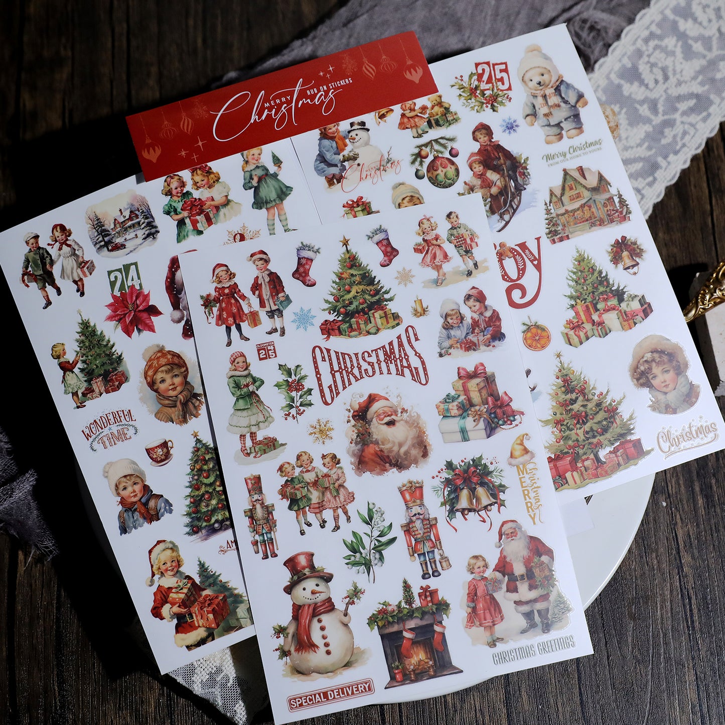 3 Sheets Christmas Rub on Stickers T2496