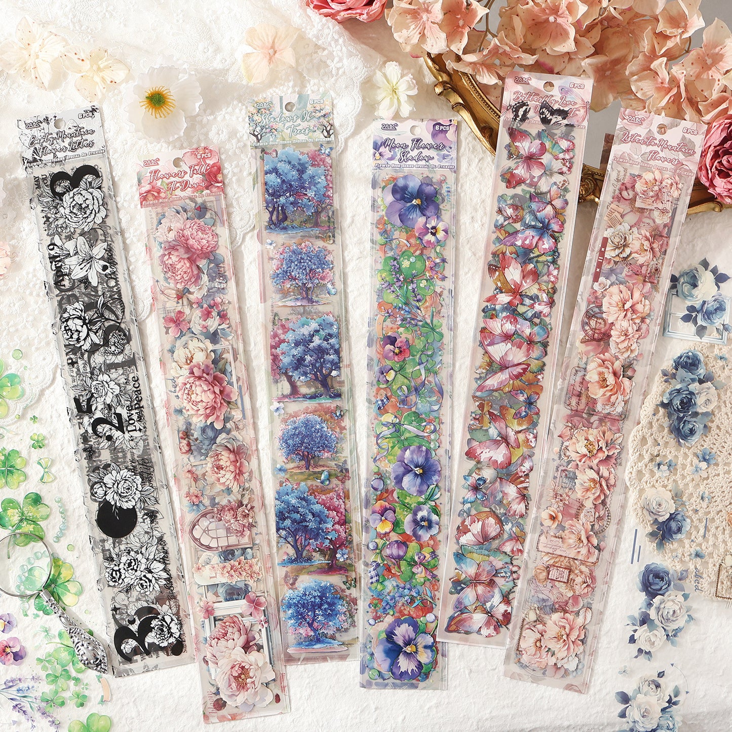 6 Sheets Flower PET Stickers HSJJ