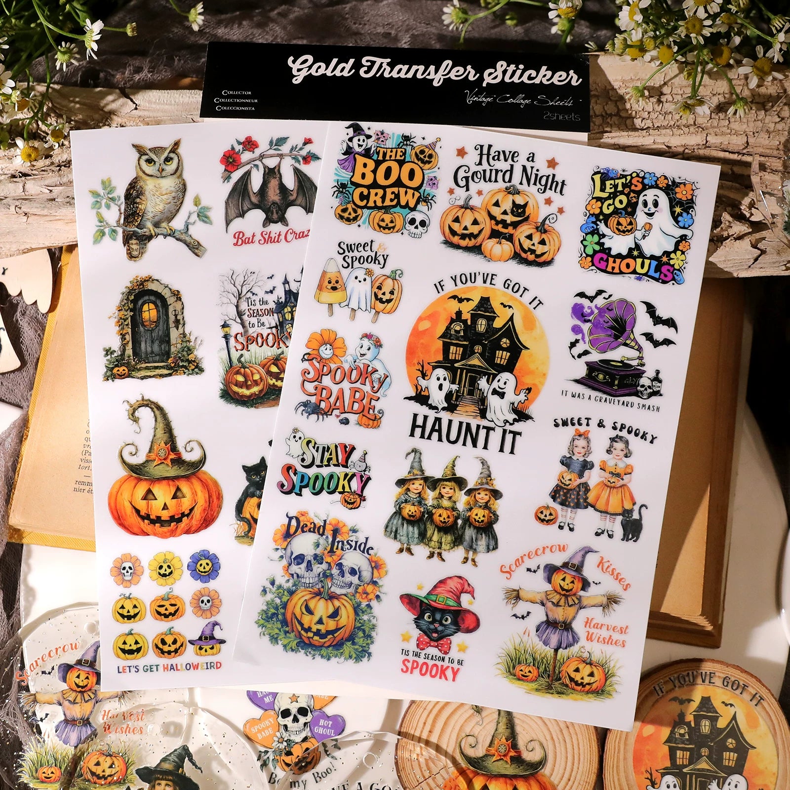 2 Sheets Waterproof Rub on Stickers - Halloween