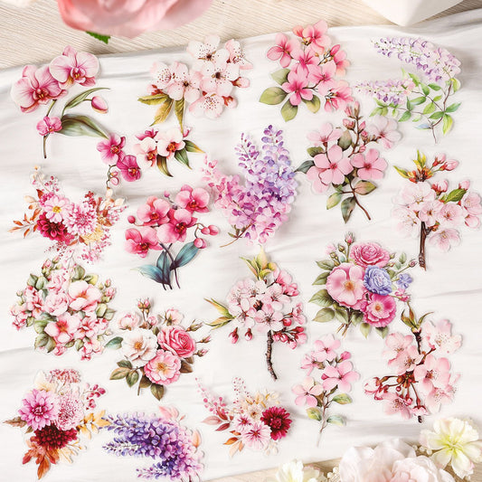 20 Pcs Pink Flower PET Stickers HMJJ