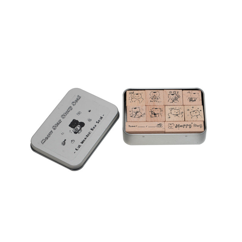 10 Pcs Cat Wooden Stamp Set MXRW
