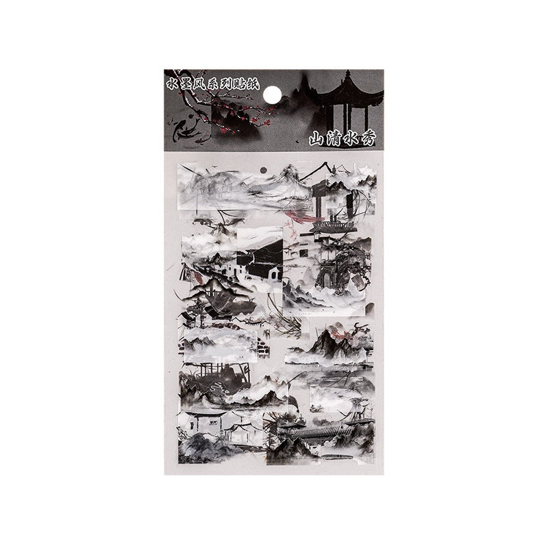 6 Pcs Ink Painting Style PET Stickers SMFX