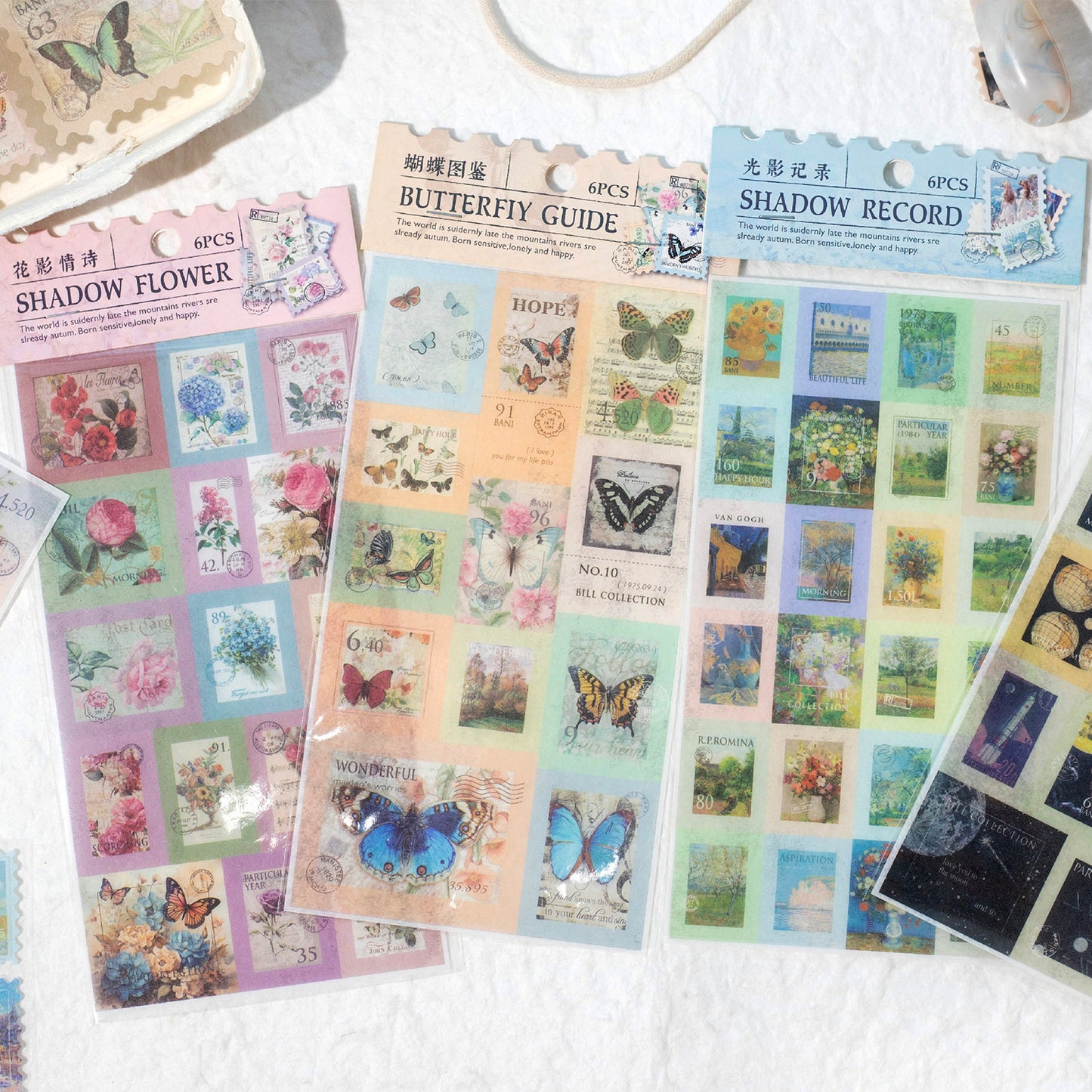 6 Sheets Postage Stamp Washi Stickers FSYH