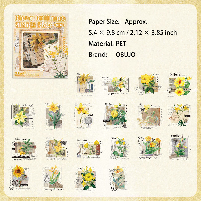 20 Pcs Flower Collage PET Stickers CJHY