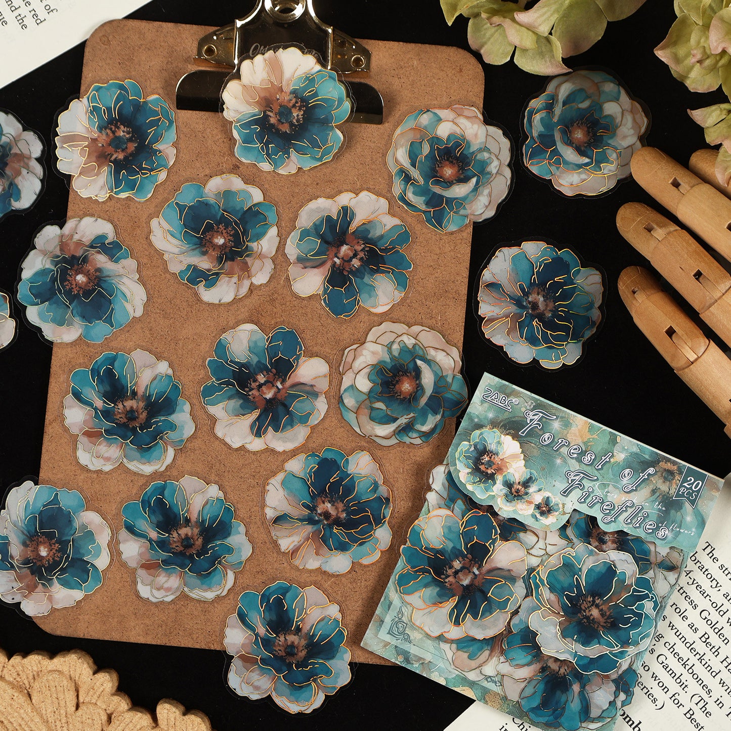 20 Pcs Gold Foil PET Flower Stickers XCHH