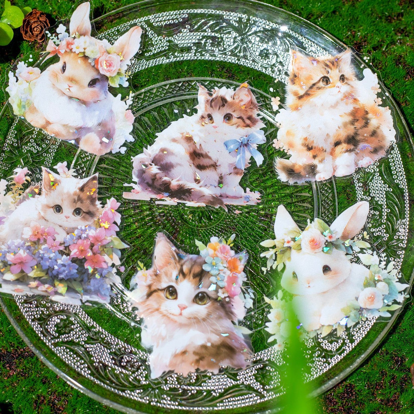10 Pcs PET Cat and Rabbit Stickers DWSL