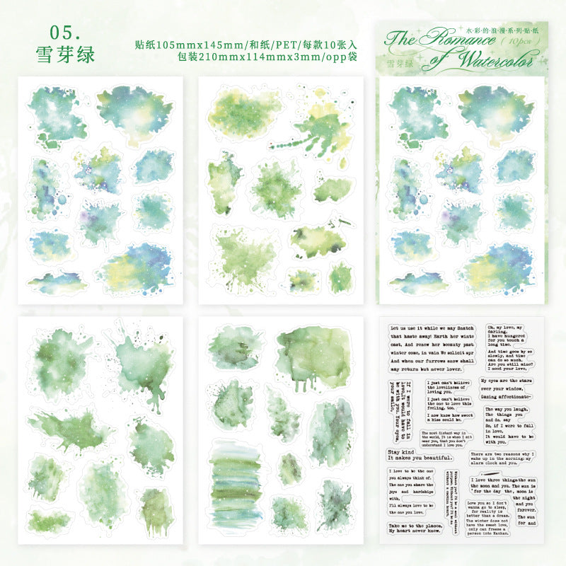 10 Sheets Watercolor PET and Washi Stickers SCLM