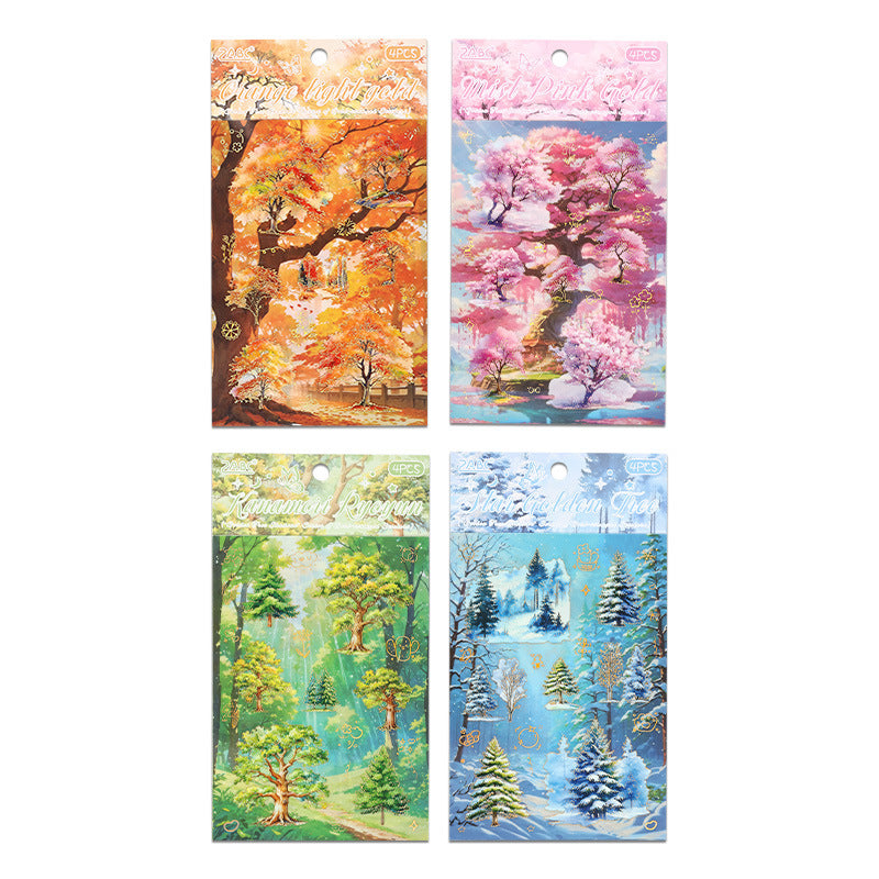4 Sheets Seasonal Tree PET Stickers SYLJ