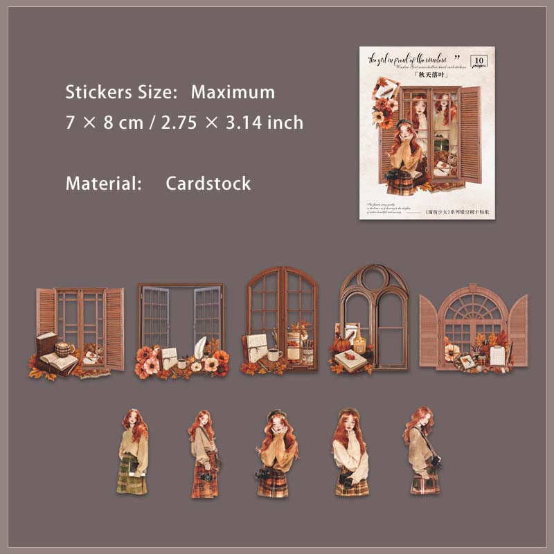 10 Pcs Window Girl Cardstock Stickers CQSN