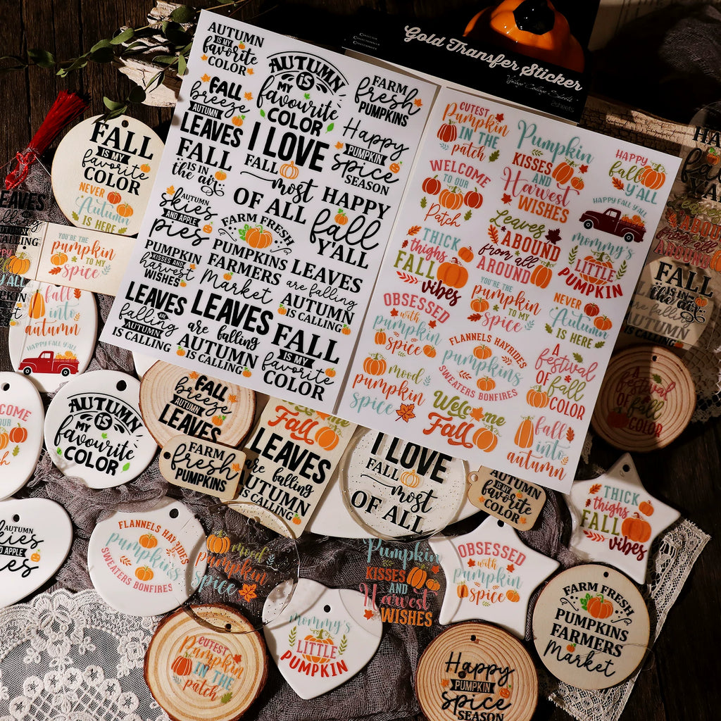 2 Sheets Waterproof Rub on Stickers - Autumn Quotes TZ28