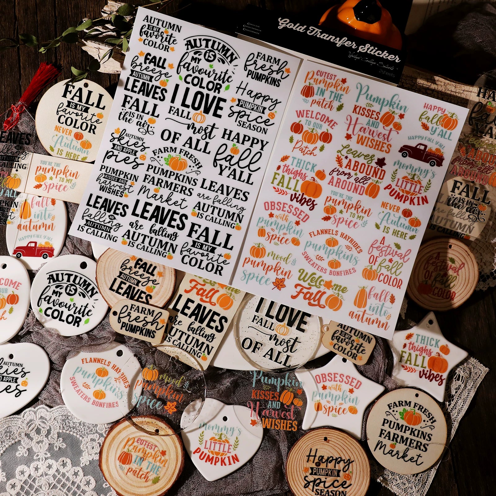 2 Sheets Waterproof Rub on Stickers - Autumn Quotes TZ28