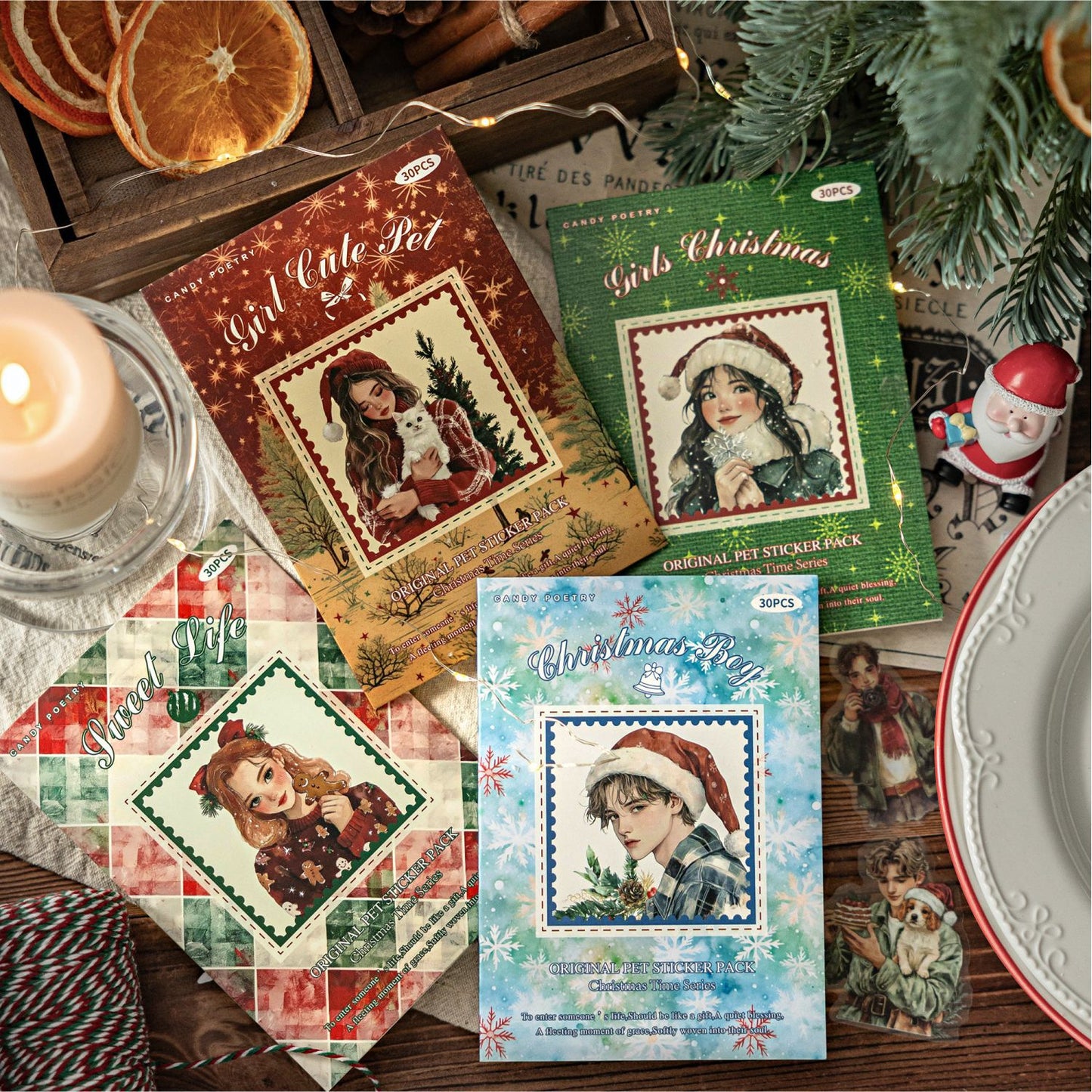 20 Pcs Christmas Girl PET Stickers SDSD