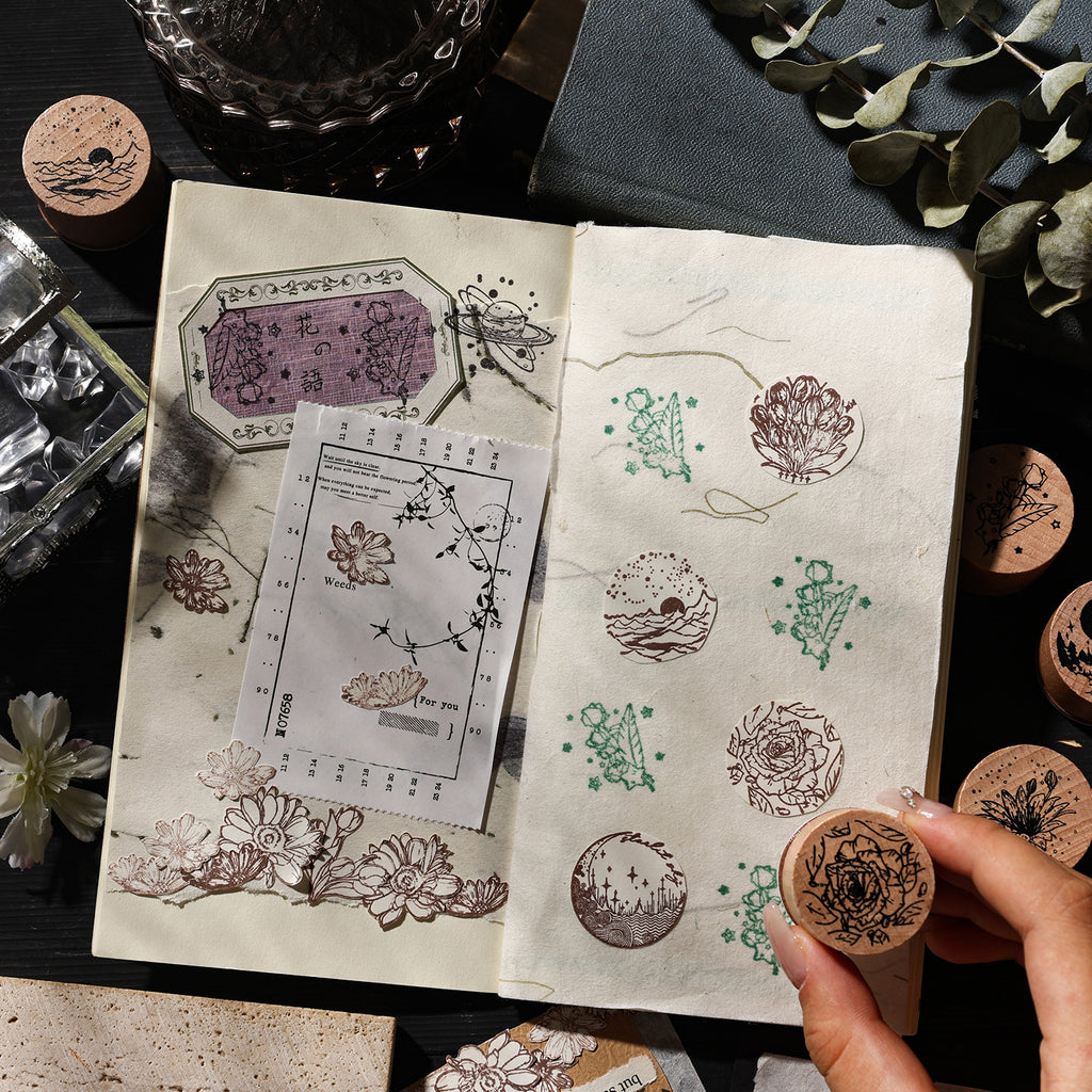 8 Pcs Flower Galaxy Wooden Stamps Kit XCXY