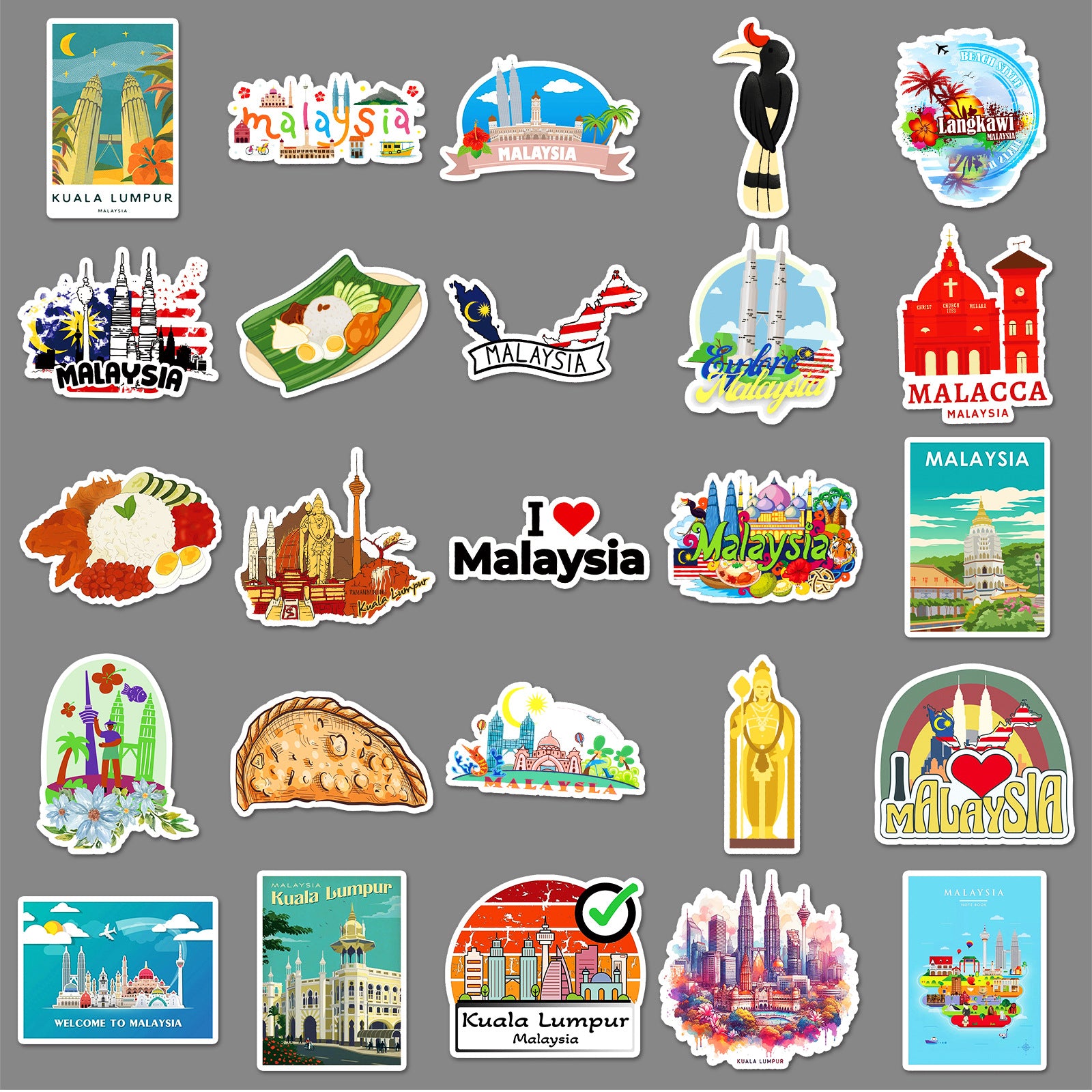 50Pcs Malaysia Travel Vinyl Stickers TRV15