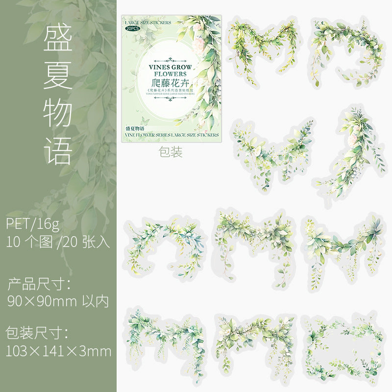 20 Pcs Botanical Vine PET Stickers PTHH