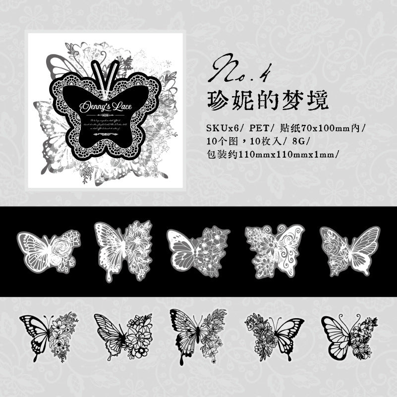 10 Pcs Lace PET Stickers ZNDLS