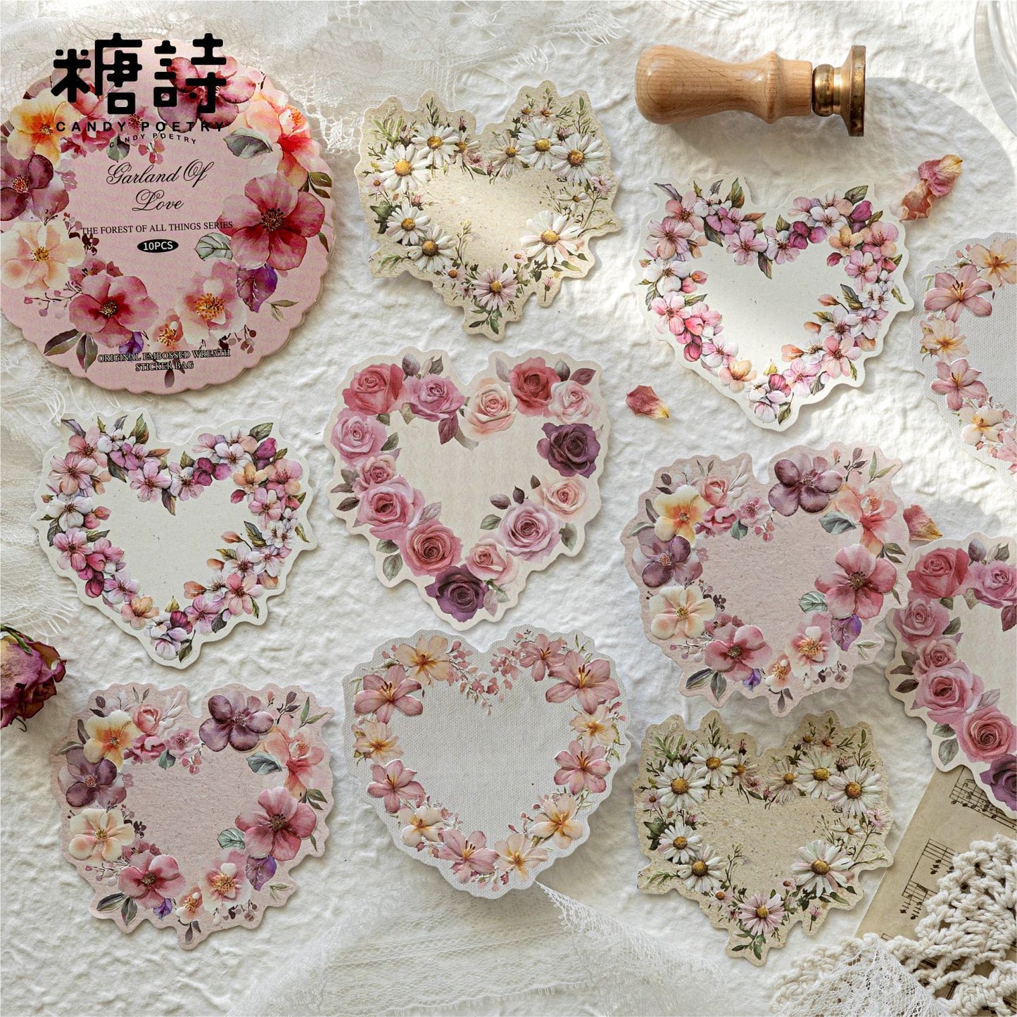 10 Pcs Wreath Themed Embossed Stickers WWZS