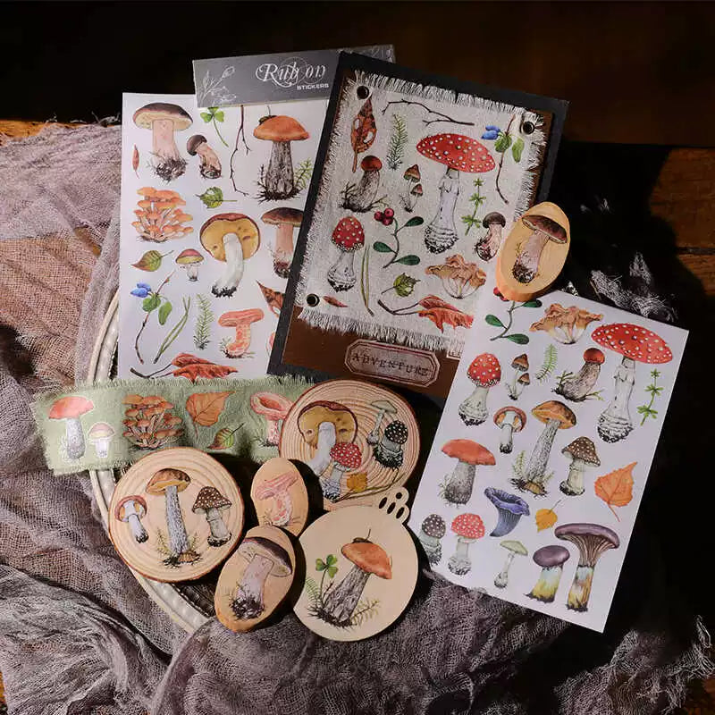 2 Sheets Rub on Stickers -  Mushroom T8-4