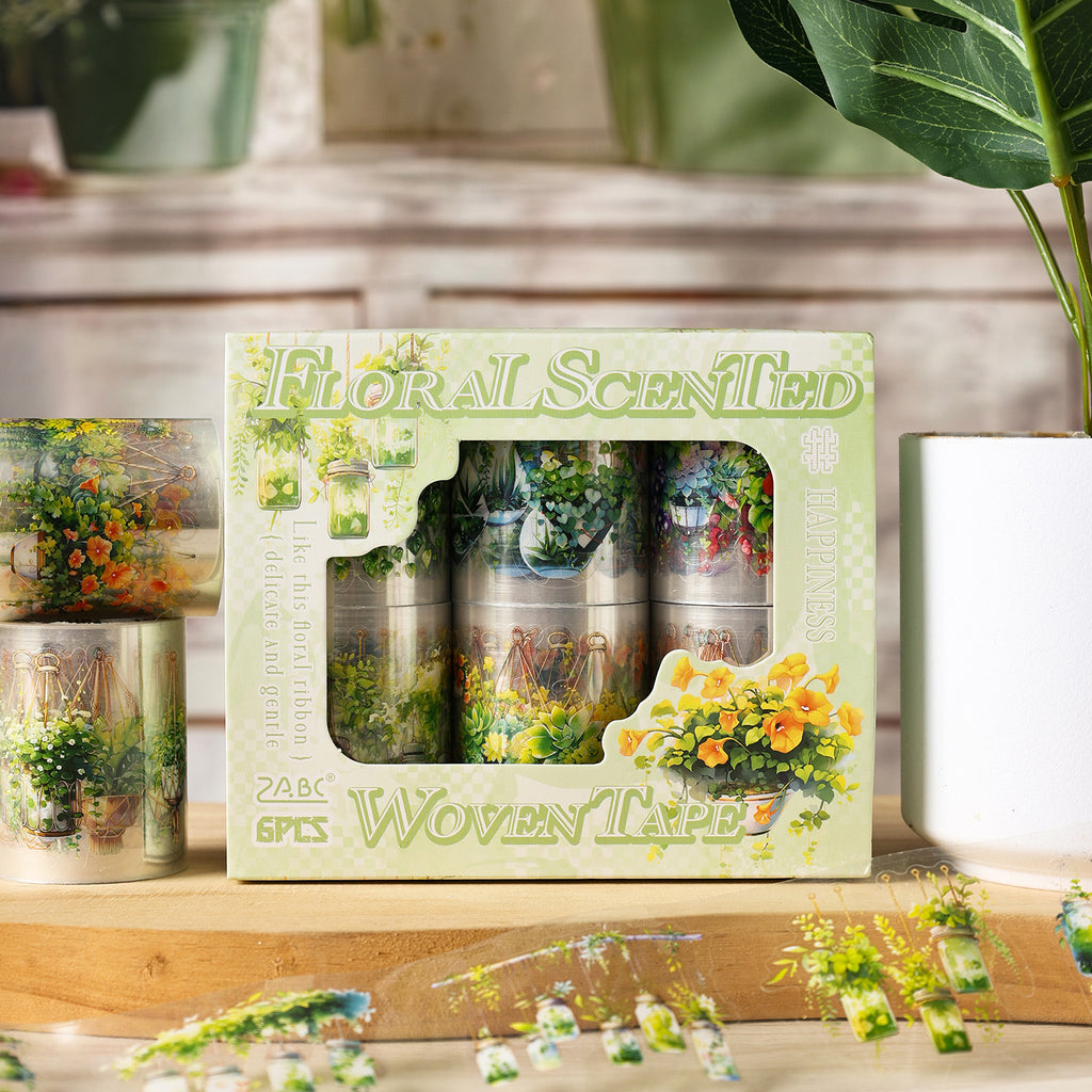 6 Rolls Potted Plant PET Stickers Tape HXZD