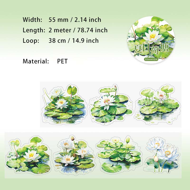 1 Roll Lotus Flower PET Stickers Tape XRHT