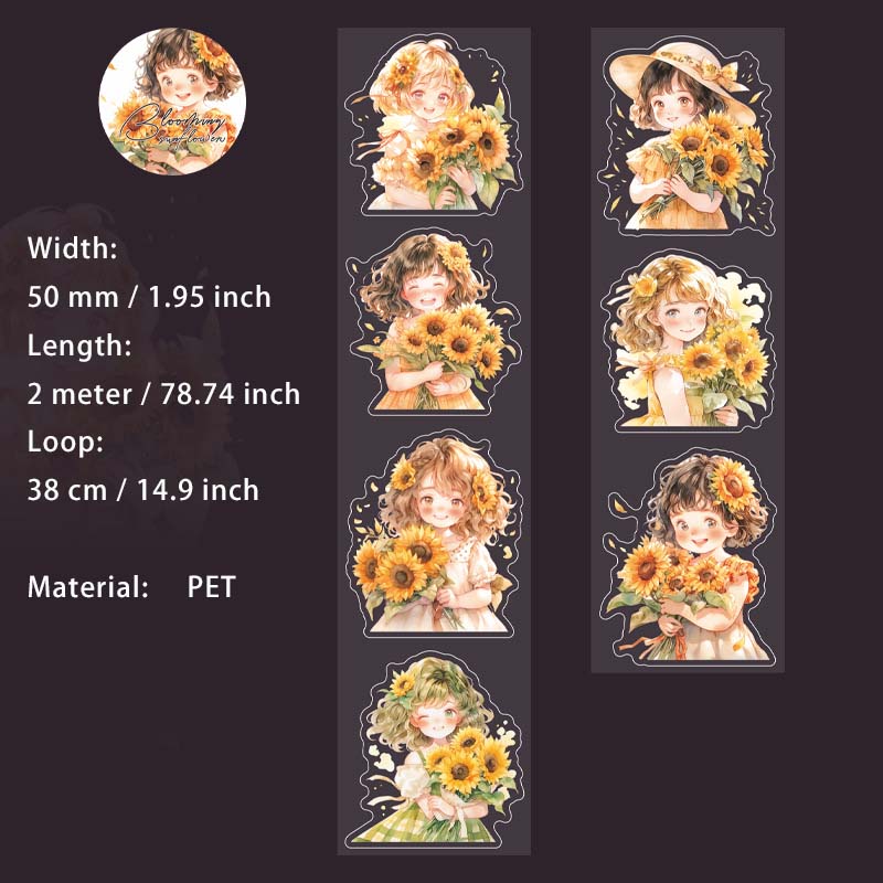 1 Roll Sunflower Garden PET Stickers Tape SFXRK