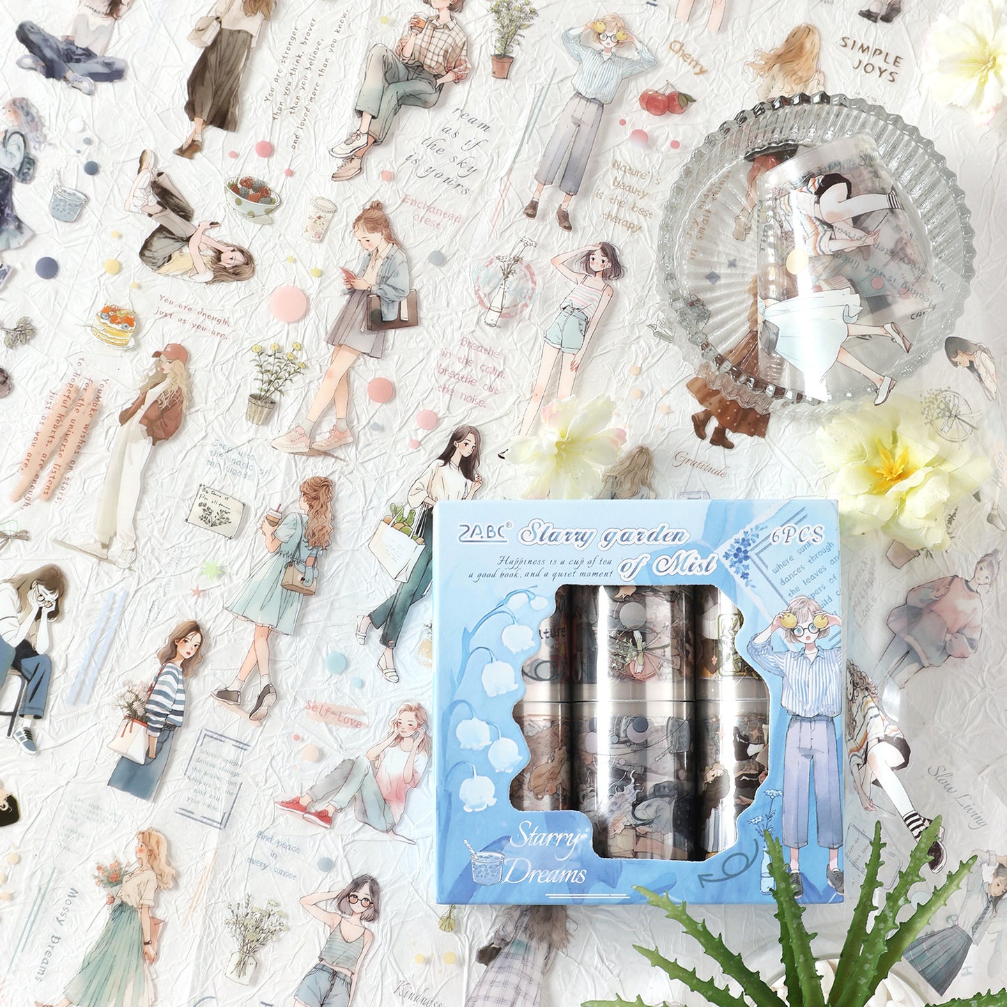 6 Rolls Fashion Girl PET Stickers Tapes Set SXHZ