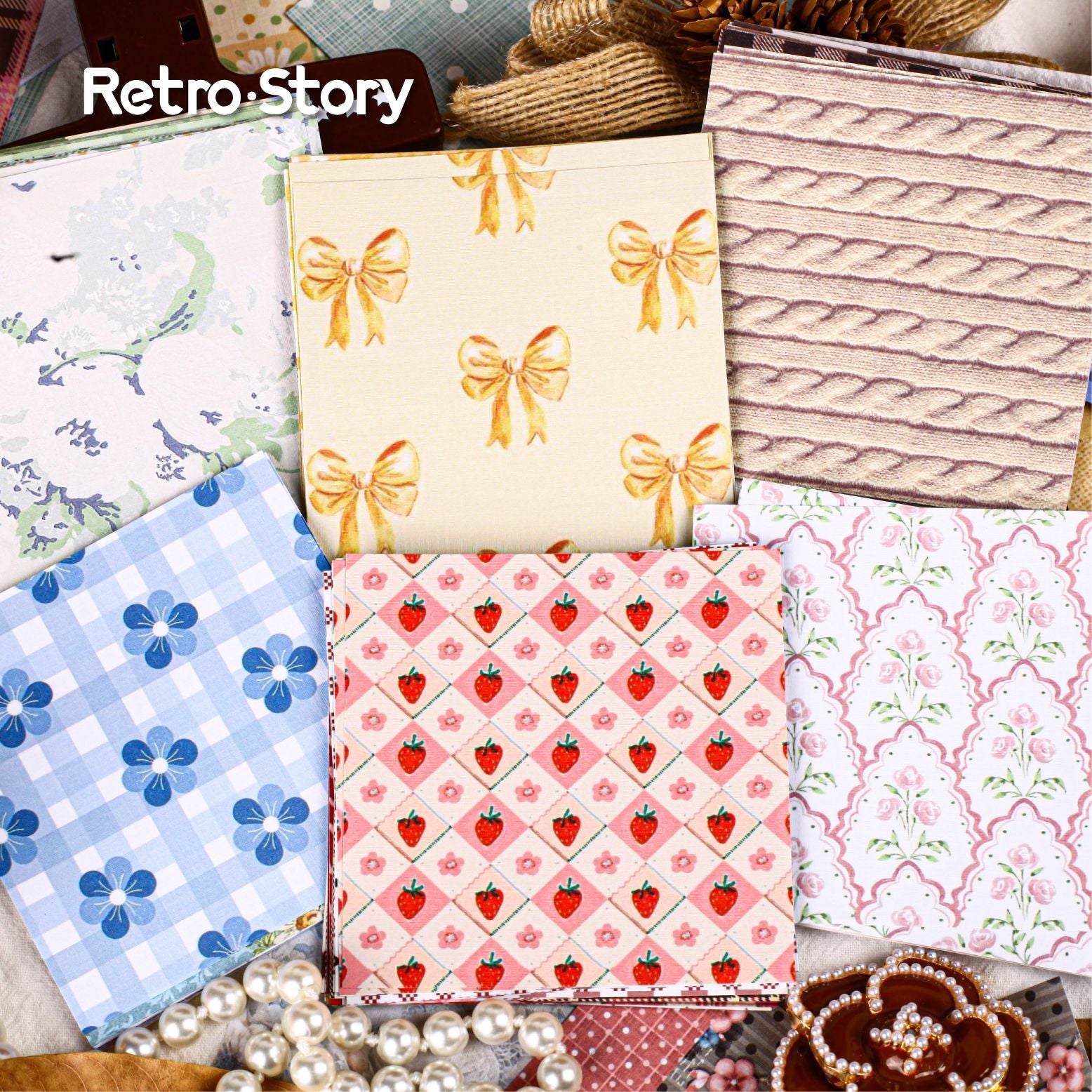 30 Pcs Floral Grid Basic Scrapbook Paper BWZX