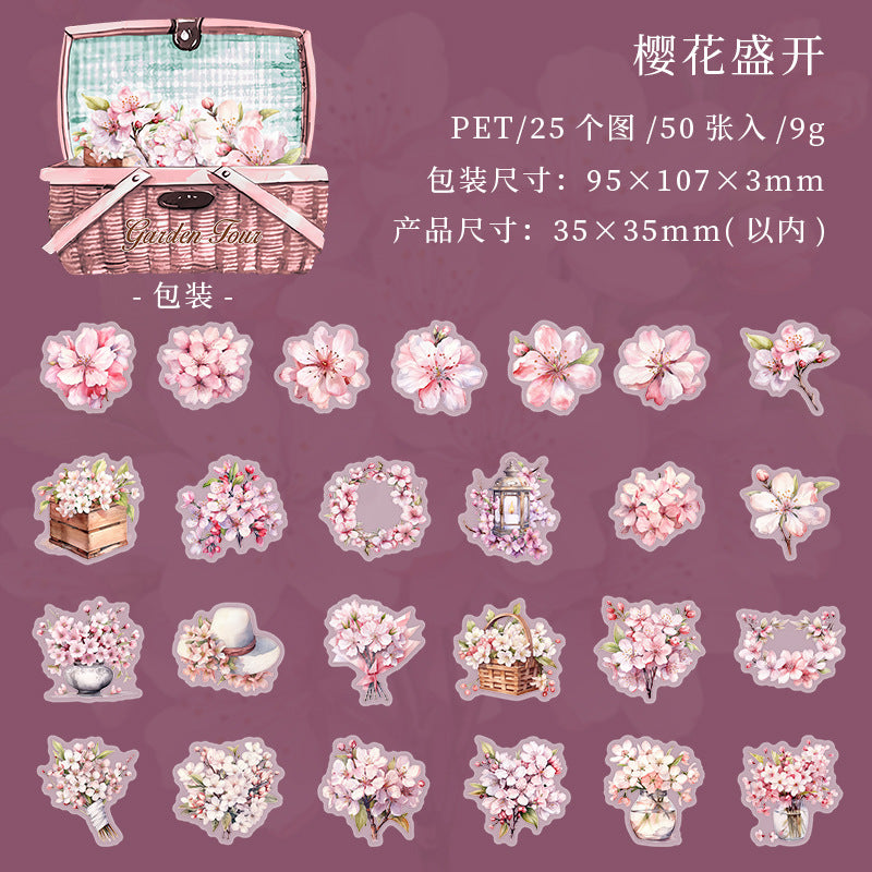50 Pcs PET Flower Stickers HYZL