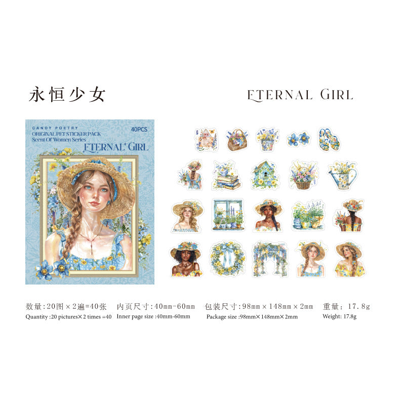 40 Pcs PET Garden ang Girl PET Stickers WXSNR