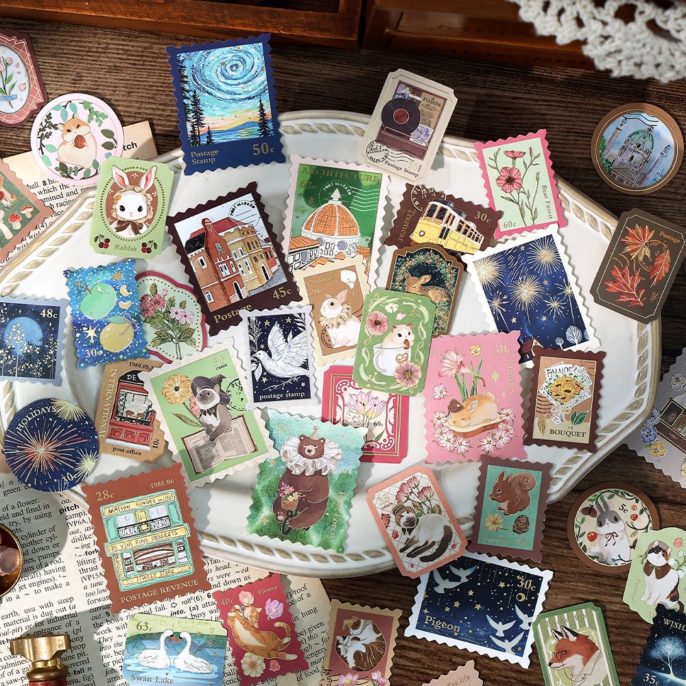 30 Pcs Postage Stamp Stickers CFYX