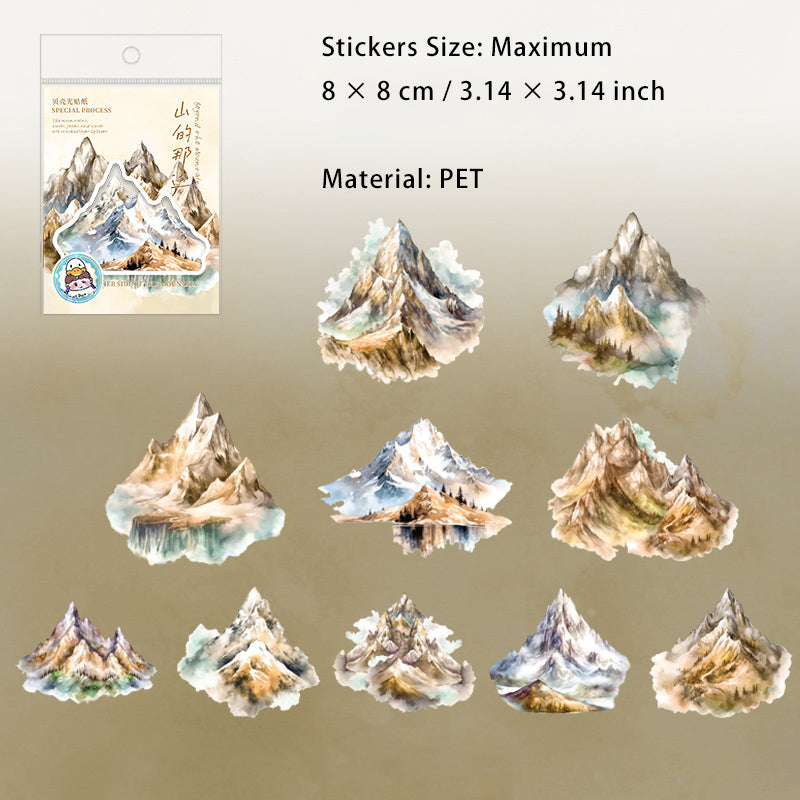 10 Pcs Glitter PET Mountain Stickers SDNB