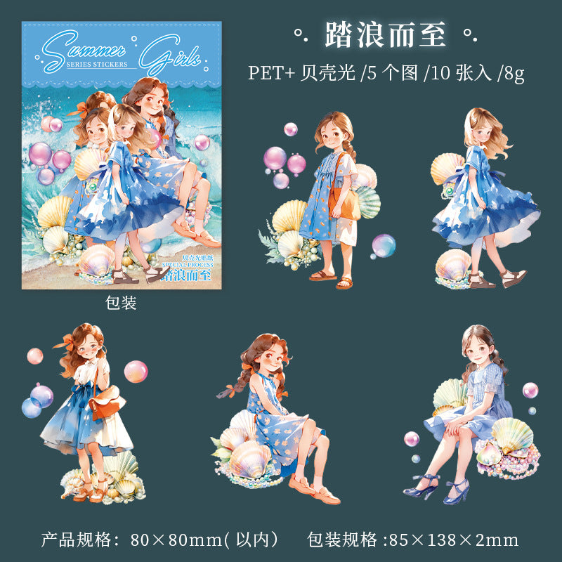 10 Pcs Summer Girl PET Stickers XRSN