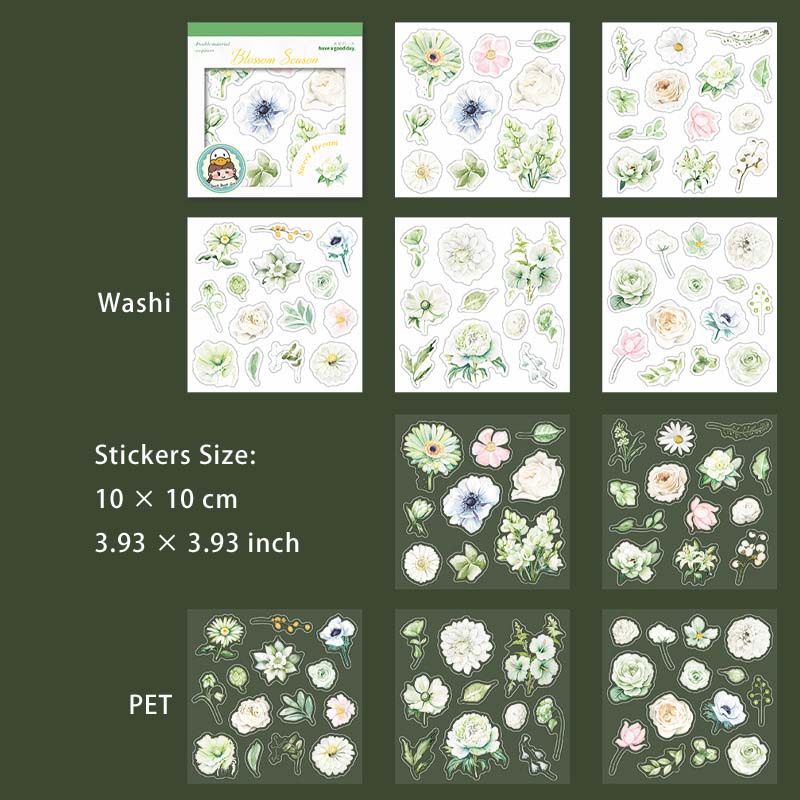 10 Sheets Flower PET Stickers Book HJTM